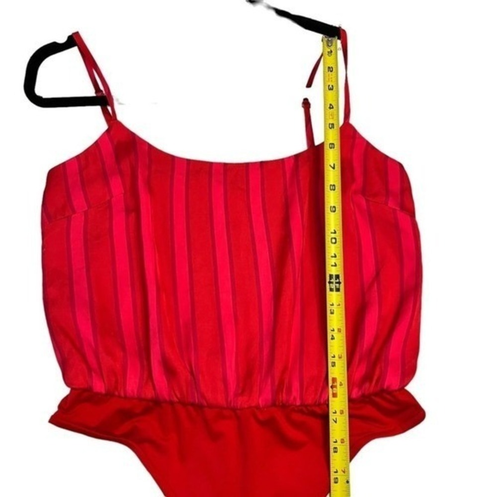 Lovers + Friends Red Striped Silky Bodysuit Small Adjustable Straps - Picture 5 of 13